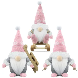 Gehydy Weihnachtswichtel Figuren 3er Set Weihnachtsdeko Wichtel Weihnachten Deko Wichtel Zubehör Dekoration Christmas für Home Küche - Rosa