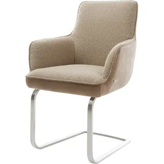 DeLife Schwingstuhl Heira-Flex mit Armlehnen Freischwinger flach Edelstahl Materialmix Schlamm Taschenfederkern, - Beige, Braun