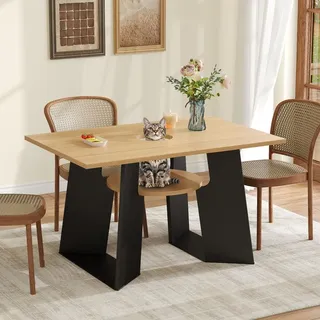 Sweiko Haustierfreundlicher Esszimmer-Küchentisch mit Haustierbereich & Ablagebrettchen, rechteckig für 6 Personen (130×85×75 cm), Naturholz-Sc...