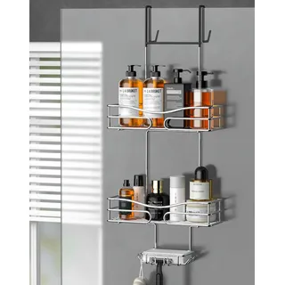 Cooeco Duschablage zum Hängen - ohne Bohren, Edelstahl Duschkorb Hängend über Badezimmer Duschtür Shampoo Halterung, Duschregal für Dusche Duschwand mit Seifenschale und Haken
