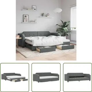 The Living Store Tagesbett Ausziehbar mit Schubladen Dunkelgrau 80x200 cm Stoff - Grau