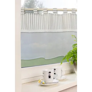 EXPERIENCE Scheibengardine Scheibengardine Bistrogardine Küchengardine 2486 Landhaus 48x140 cm mit 10 Schlaufen (1 St), Schlaufen, halbtransparent, Batist, mit Spitze grau