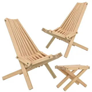 holz4home® Sitzgruppe Skandinavisches Liegestuhl Set aus Kiefernholz für Terrasse & Lounge, Geripptes Design beige