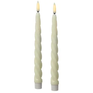 LED Stabkerzen Twist Tafelkerzen gedreht Echtwachs H: 25cm creme 2St