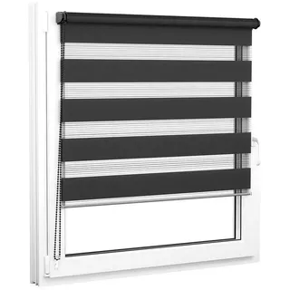 Doppelrollo 55 x 130 cm, schwarz [Stoffbreite 51,6 cm], jalousiescout, blickdicht, mit Bohren/ohne Bohren, freihängend, Klemmen, Kleben und Schrauben OHNE Aufpreis, Lichtdurchlässig, Klemmträger, Feuchtraumgeeignet schwarz 55 cm x 130 cm