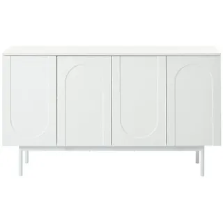 EXTSUD Sideboard Modern minimalistisches reinweißes Sideboard, Sideboard mit 4 Türen im Bogenmuster für Esszimmer und Wohnzimmer weiß