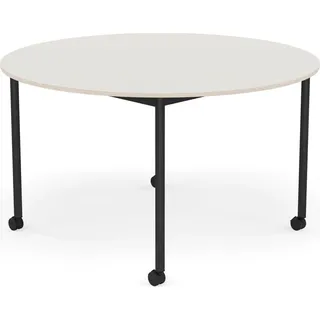 Base Tisch mit Rollen 128 cm rund weiß Nanolaminat schwarze Beine