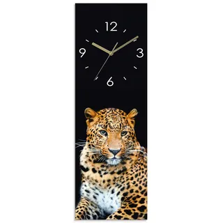 ARTLAND Wanddeko Wanduhr ohne Tickgeräusche Glas Quarzuhr 20x60 cm Rechteckig Lautlos Afrika Leopard Tiere Safari Kolonialstil Modern S7NI