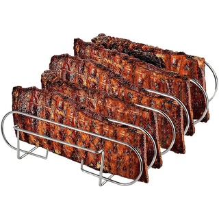 Spareribs Halter Grill, Rippchenhalter Spareribs, Rippchenhalter Grillen, Halter BBQ Grill, Rib Holder, Halter Grill Braten, Metall Grill Halter, Napoleon Grill Zubehör, Für Rippchen, Grill (Silber)