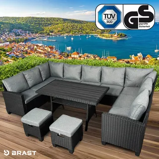 Polyrattan Garten Sitzgruppe FAMILY schwarz/grau