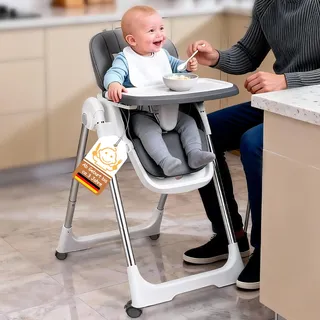 Soontrans Hochstuhl Baby, Sicher am Familientisch zum Essen Spielen Entdecken, Mitwachsend Ab Geburt bis Kleinkind, Liegeposition & Höhenverstellbar & Klappbar, aus Metallrahmen & Gepolstert(Anthrazit