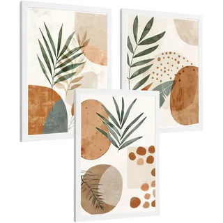 POSTER 3er Kunstdruck-Set Wandbilder Floral Abstrakt modern Wohnzimmer Deko, Schlafzimmer, Küche, Badezimmer Weißer Rahmen A3