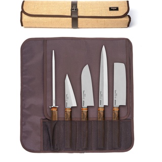 Pirge Titan East Japanisches Messerset mit Tasche 6 Stück - Asiatisches Messerset - Edelstahl Profi Küchenmesser Set - Profi Messerset Scharf