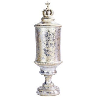 Casa Padrino Barock Vase mit Deckel und dekorativer Krone Antik Silber / Antik Gold Ø 13 x H. 43 cm - Deko Accessoires im Barockstil