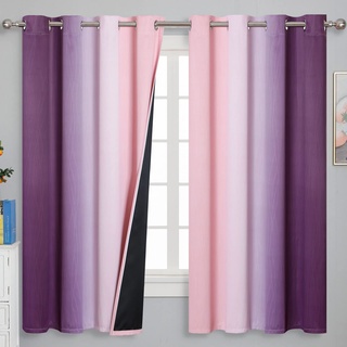 Vorhänge in Rosa und Violett, 160 cm Länge, 2 Paneele, lichtblockierend, Ombre-Verdunkelungsvorhänge für Kinderzimmer, wärmeisoliert, geräuschreduzierend, Farbverlauf, Verdunkelungsvorhänge für