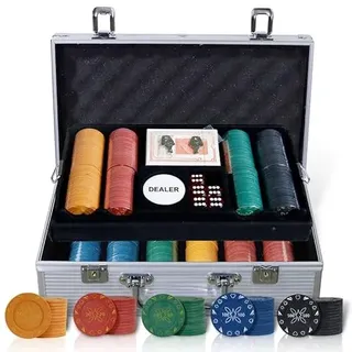 CCLIFE Pokerset Profi 300 500 PCS Pokerspiel inkl. Pokerkoffer Pokerdecks Dealer Button Poker Set Pokerchips Tischauflage Spielmatte