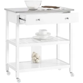 SoBuy Servierwagen mit Edelstahlplatte & 4 Rollen (2 bremsbar), 81×90×45cm