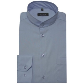 Huber Hemden Langarmhemd HU-0650 Stehkragen, Knopfleiste, RegularFit - gerader Schnitt, Made in EU blau XXL (45-46)