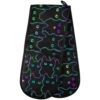 Doppelte Ofenhandschuhe, hitzebeständig, lustige schwarze Katze, Doppel-Ofenhandschuhe, Topflappen, Hitzeschutz, Ofenhandschuhe für Zuhause, Küche, Backen, Kochen, Grillen, Mikrowelle