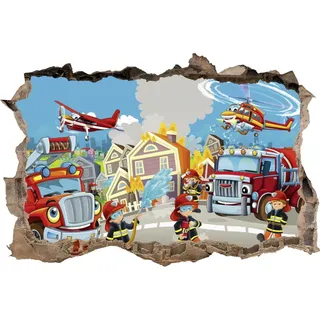 DesFoli Wandtattoo Feuerwehr-Einsatz für kleine Retter - verschiedene Rahmentypen DW000076 Farbe Brauner Stein Querformat, Größe 90 cm x 60 cm