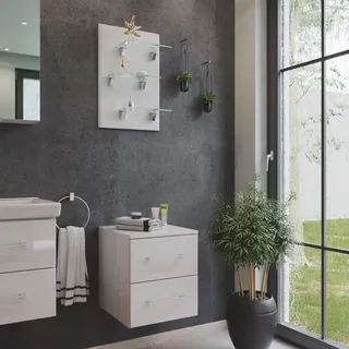 Kombi: Seitenschrank Cube, Regal-panel 3 Glasböden Weiß Hochglanz