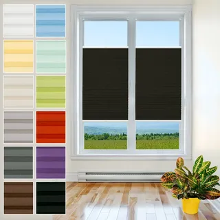 Plisart Premium Plissee mit Bohren, Pearl Stoff, Schwarz 80x200 cm