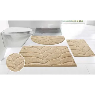 OTTO home Badematte Epense, Badvorleger, Badezimmer Teppich, Duschmatte mit Blattstruktur, Höhe 10 mm, rutschhemmend beschichtet, schnell trocknend, fußbodenheizungsgeeignet, Polyester, halbrund, Badteppich, Uni, Blätter, Hoch-Tief, verschiedene Farben und Größen beige halbrund | 50 cm x 80 cm x 10 mm