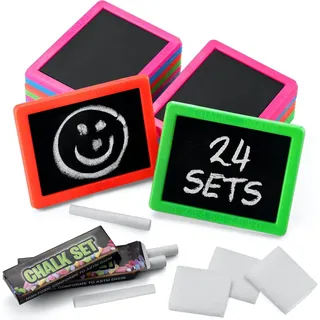 Bedwina Neon-Kreidetafel-Set für Kinder – (24 Stück) Mini-Kreidetafeln mit jeweils 2 Kreidestiften und 1 Radiergummi für Jungen und Mädchen, Geburtstagsgeschenke für Kinder-Goodie-Bags