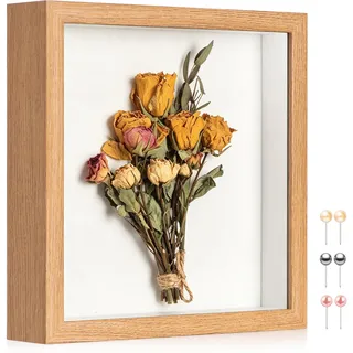 MUXIUNT 3D Bilderrahmen zum Befüllen 20x20cm Mit Echtes Glas–Leinenrücken | mit Stecknadeln Und Standfuß, 3cm Tiefer Bilderrahmen zum Befüllen – Ausstellung, Basteln, Hochzeit, Blumen, Foto, Andenken