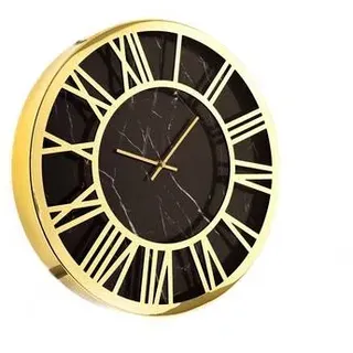 Almina Wanduhr mit Römischen Ziffern mit Marmormuster in Schwarz/Gold 40 cm