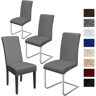 Stuhlhussen 4 Stück, Stretch-Stuhlbezug elastische moderne Husse Elasthan Stretchhusse Stuhlbezug Stuhlüberzug . bi-elastic Spannbezug, sehr pflegeleicht und langlebig Universal (4 Stück, Grau)-J