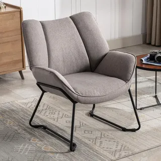 Ya-Home Sessel Wohnzimmer Loungesessel modern Lesesessel gepolstert Ohrensessel mit Metallbeinen für Schlafzimmer/Wohnzimmer, Leinen, Grau