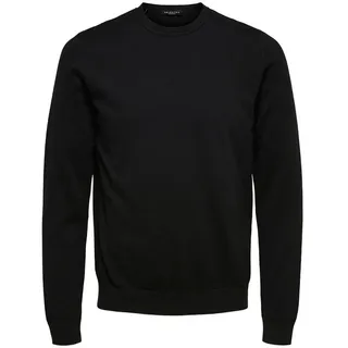 SELECTED HOMME Strickpullover Einfarbiger Basic Rundhals Long Sleeve SLHBERG (1-tlg) SLHBERG CREW NECK B NOOS schwarz M (50)