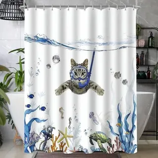 Duschvorhang Katze Antischimmel 220x180cm Textil wasserabweisend 12