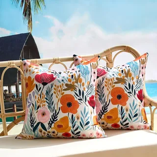 Set Mit 2 Wasserdichten Outdoor-kissen, Dekorative Quadratische Kissen Mit Rosa Und Orangefarbenem Blumenmuster, Perfekt Für Frühling Und Sommer, Für Terrasse, Zelt, Bett, Sofa Oder Wohnzimmer.