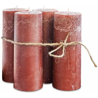 Loberon Kerze 4er Set Homel, durchgefärbt & geruchslos, von Hand gearbeitet, Lange Brenndauer, Adventskerzen, Adventskranz, Stumpenkerzen, Paraffinwachs, rostrot