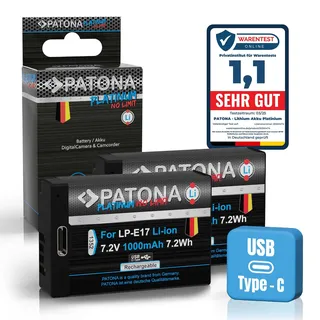 PATONA 2X Platinum Akku LP-E17 (1000 mAh) mit USB-C – Ersatz für Canon LP-E17 – kompatibel mit EOS RP R10 R50 R100 77D 200D 250D 750D–800D M3 M5 M6 II – direkt am Akku Laden