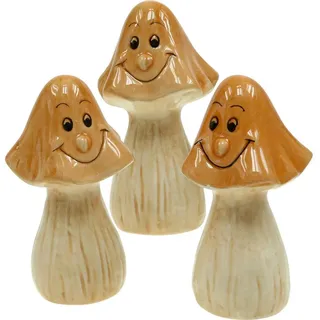 Charmante Keramik Deko Pilze Braun, Herbstliche Tischdeko Figuren, 3er Set Ø6cm