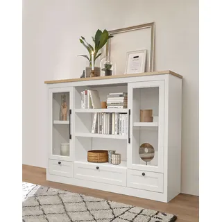 OTTO home Highboard OTTO HOME "Ismund", transparent (weiß, naturfarben), B:159cm H:121cm T:39cm, Holzwerkstoff, Sideboards, Highboard, aus MDF, mit Holz-Zierleiste, schwarzen Metallgriffen, Höhe 121 cm