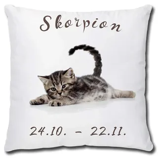 TRIOSK Kissen mit Katze Katzenmotiv Sternzeichen Skorpion Spruch lustig Katzen Geschenk für Katzenliebhaber Frauen Freundin Dekokissen 40x40