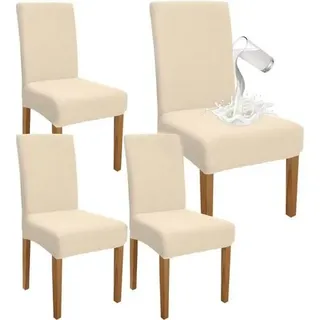 Stuhlhussen Wasserdicht Stretch Abnehmbar Esszimmer 4er Set Beige