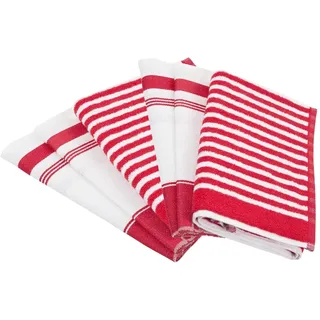 Ross Exclusiv 6-teiliges Küchentuch Set – 4X Halbleinen Geschirrtücher 50x70cm, 2X Weiche Baumwolle Küchentücher 50x50cm – Saugstark, Schnell trocknend, Langlebig – Streifenlook - Rot