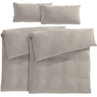Pure Label Musselin Bettwäsche 155x220 4 teilig bestehend aus Bettbezug 155 x 220 cm 2er Set + Kissenbezug 40x80 cm 2er Set aus Baumwolle - Traumhaft kuschelige Bettwäsche-Sets in Taupe