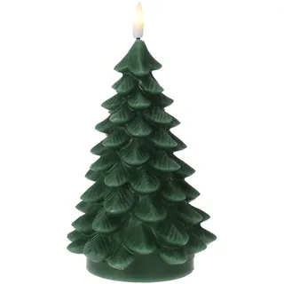 LED Motiv Wachs Kerze grün 19 cm - Tannenbaum - Weihnachts Deko Batterie Timer