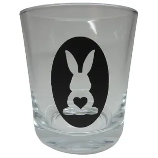 Teelicht Glas Windlicht Kerze print"Hase mit Herz im Ei" schwarz Ostern Handmade