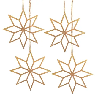 Goldene Sterne Anhänger 13 cm – 4er-Set Filigrane Weihnachtsanhänger aus Metall, edle Weihnachtsdeko zum Aufhängen – Logbuch-Verlag