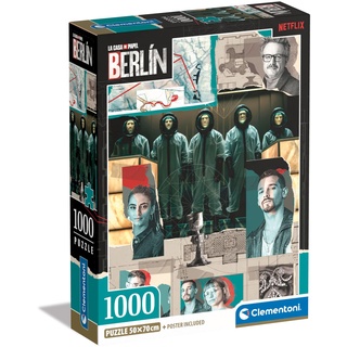 Clementoni 39848 Berlin – 1000 Teile, Netflix-Puzzle Das Papierhaus/Money Heist, vertikal, Spaß für Erwachsene, Made in Italy, Mehrfarbig