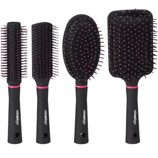 Relaxdays Haarbürste 4er Set, Pink,Schwarz