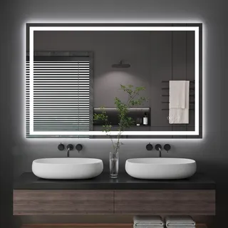 Dripex Badspiegel mit Beleuchtung Led Spiegel mit Touch-Schalter, Dimmbar, 3 Lichtfarbe Einstellbare Badezimmerspiegel mit Beleuchtung, Beschlagfrei 80 x 120 cm