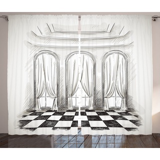 Gardine »Schlafzimmer Kräuselband Vorhang mit Schlaufen und Haken«, Abakuhaus, Skizzieren Schloss Barock Vorhänge schwarz|weiß 280 cm x 175 cm